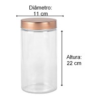 Porta Mantimento 1,75 Litros 22cm Por 11cm Redondo De Vidro Com Tampa Cobre De Aço Inox